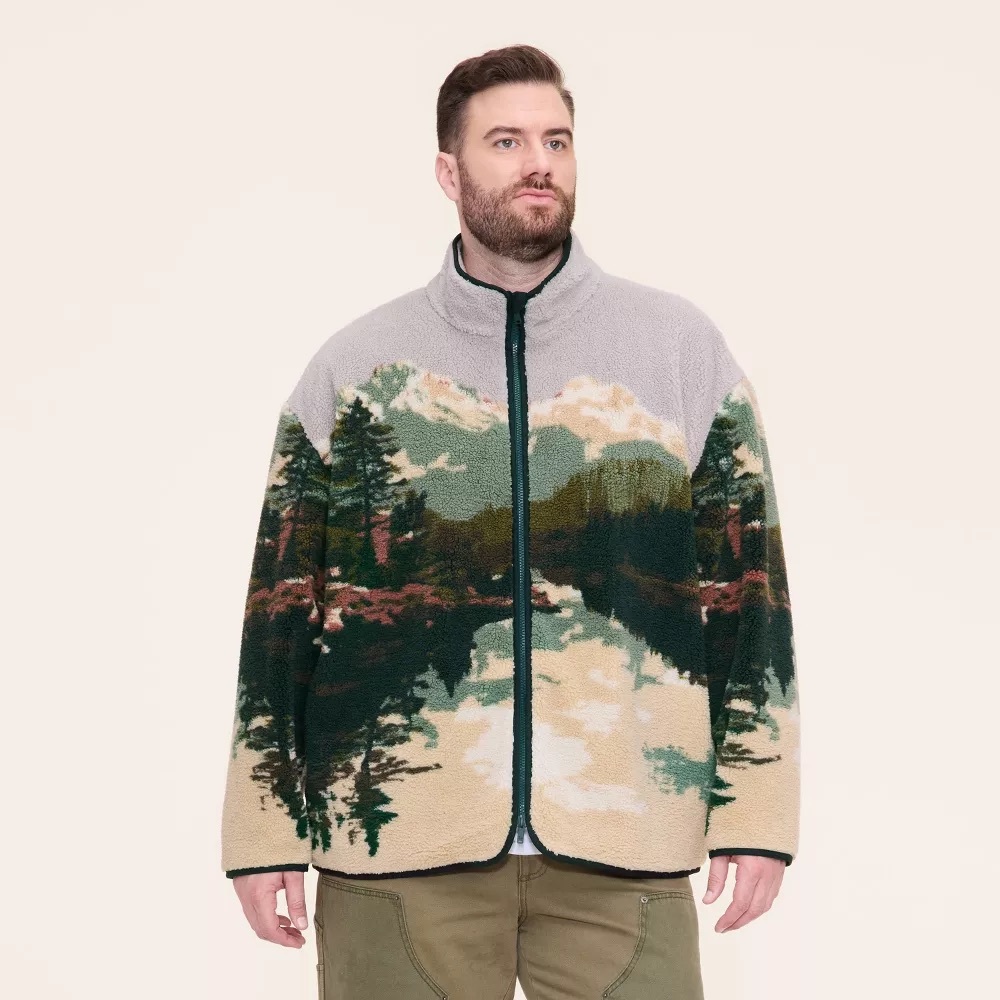 Woolrich x Target Adult Printed Mountain Landscape Zip-Up Fleece Jacket Large
